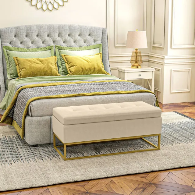 STILVORA Bankje 110 Cm - Opbergbank Met Klapdeksel En Gecapitonneerde Zitting - Voor Hal, Woonkamer En Slaapkamer - Polyester - Beige