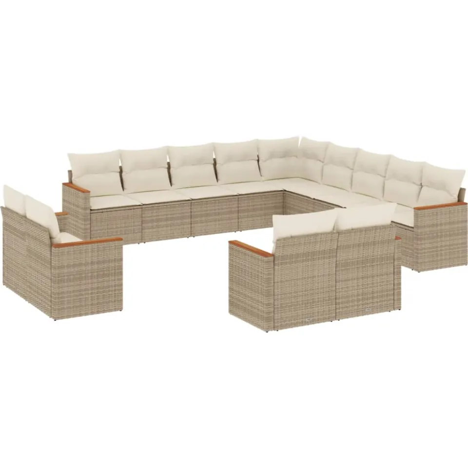 vidaXL 13-delige Loungeset met kussens poly rattan beige