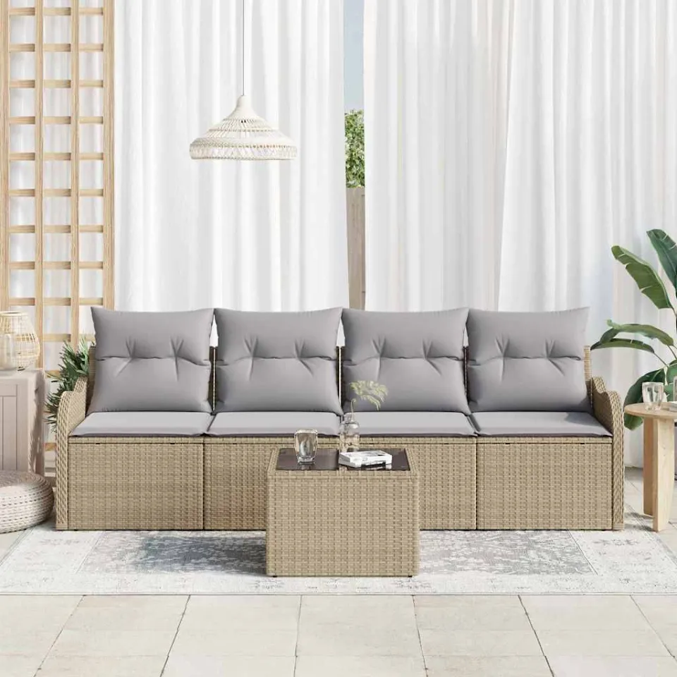 vidaXL Tuin Sofa Set Beige poly rattan, foto 3