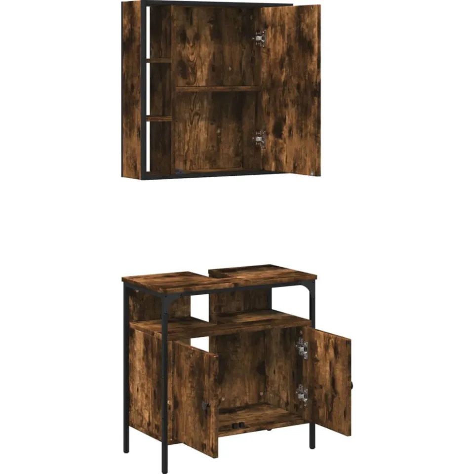 vidaXL 2-delige Badkamermeubelset bewerkt hout gerookt eikenkleurig, foto 3