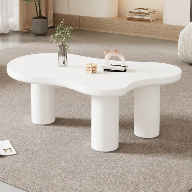 KOMHTOM Salontafel - Wolkvorm - MDF en PVC - 107x66x40,5 cm - Met viltonderleggers Wit