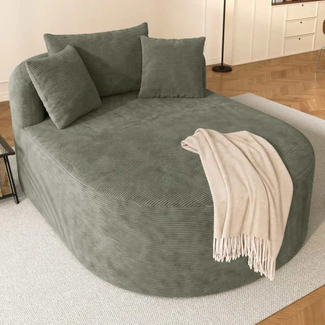 REDOM Relaxfauteuil - Ovale vorm - Extra diepe zitting - Cordstof bekleding - Minimalistische stijl - Groen - 170 x 112,5 x 83 cm