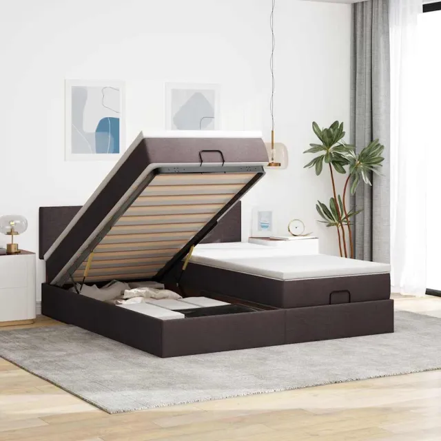 vidaXL Ottoman bed met matrassen en LED's 200x200cm stof donkerbruin bruin