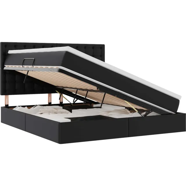 vidaXL Opbergbed met LED met hoofdeinde Zwart 180 x 200 cm Nep Leer