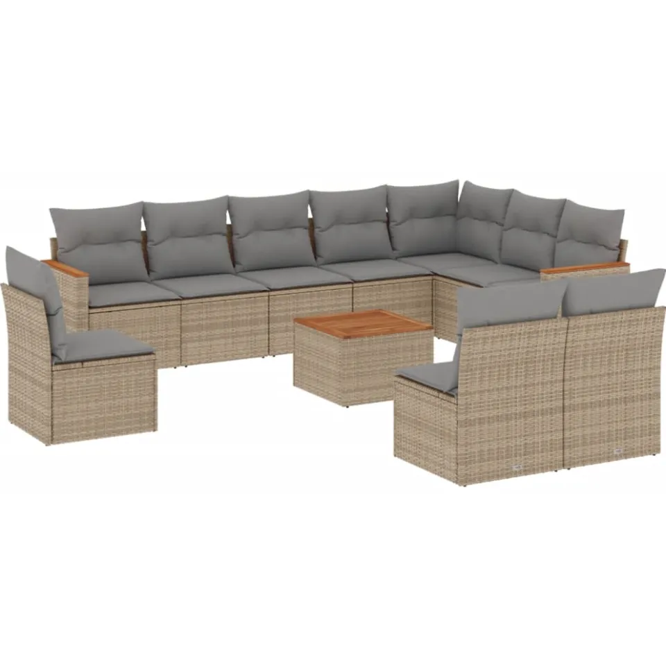 vidaXL 11-delige Loungeset met kussens poly rattan gemengd beige, foto 3