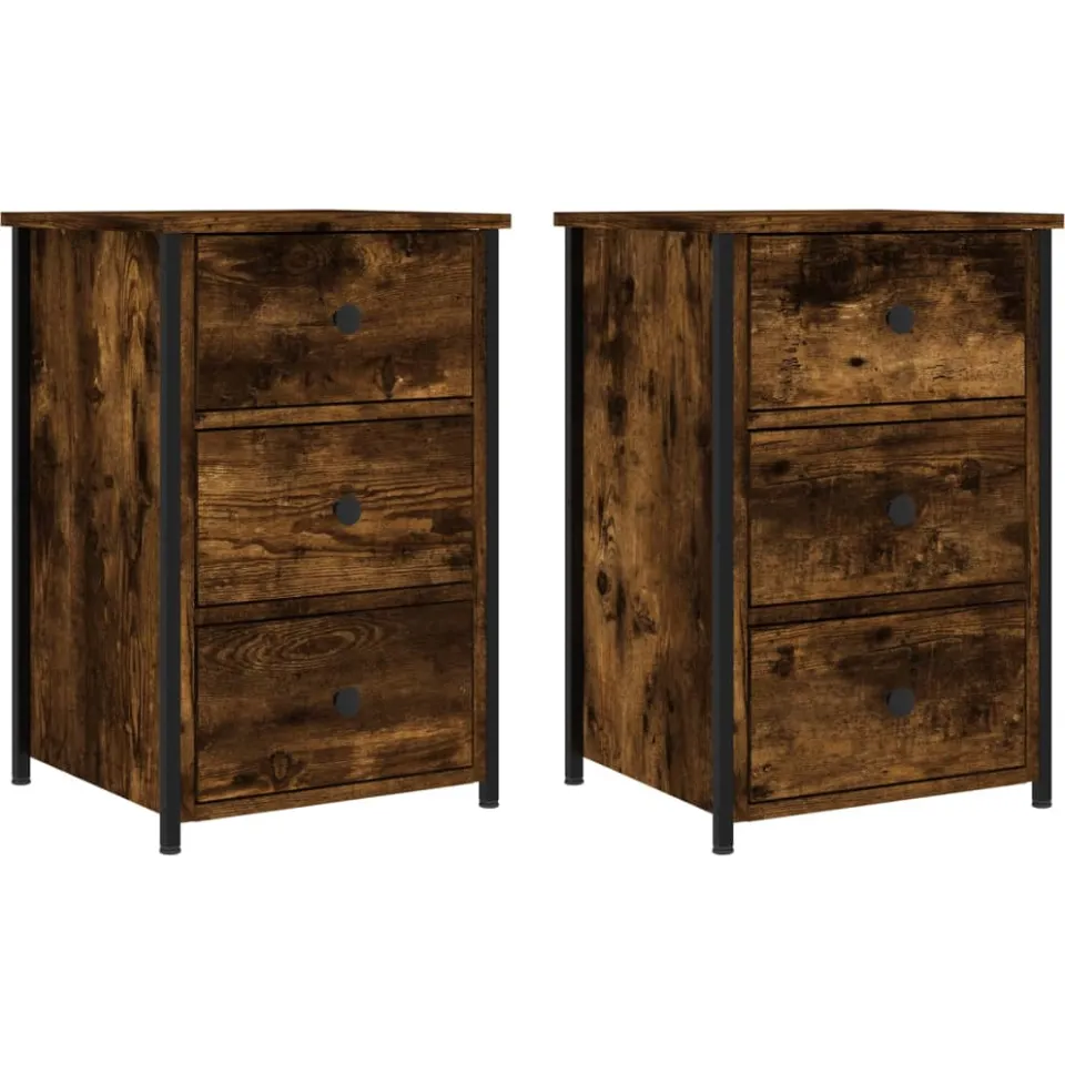 vidaXL Nachtkastjes 2 st 40x36x60 cm bewerkt hout gerookt eikenkleurig, foto 3