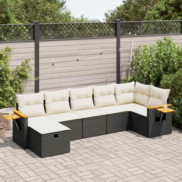 vidaXL 7-delige Loungeset met kussens poly rattan zwart, foto 2