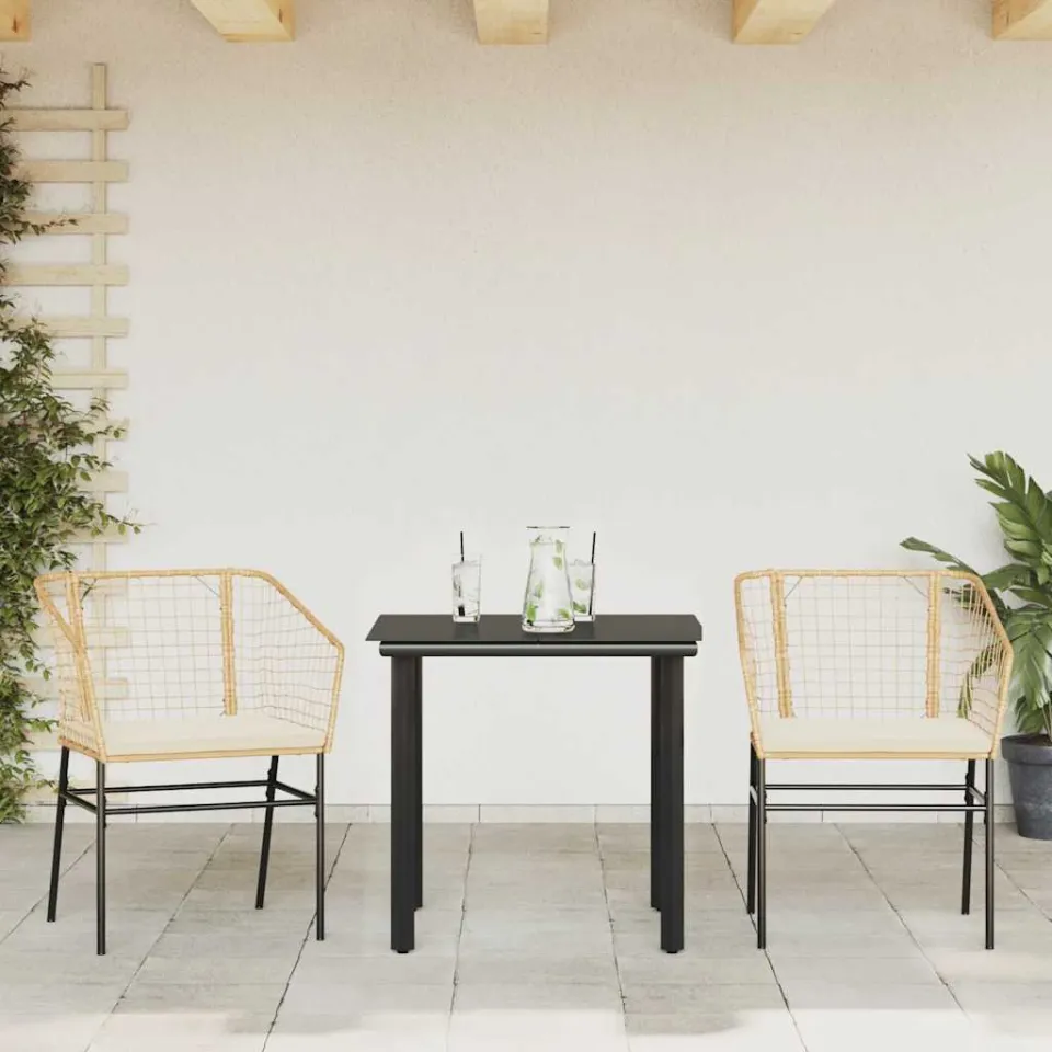 vidaXL 3-delige Tuinset met kussens poly rattan glas bruin, foto 2