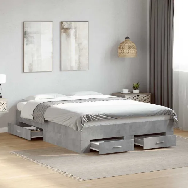vidaXL Bedframe met lades bewerkt hout betongrijs 120x190 cm grijs