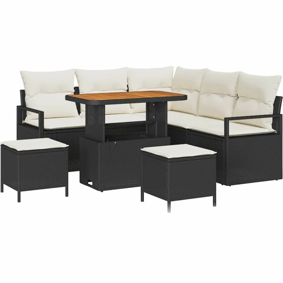 vidaXL Tuinbankenset 8 st Zwart poly rattan