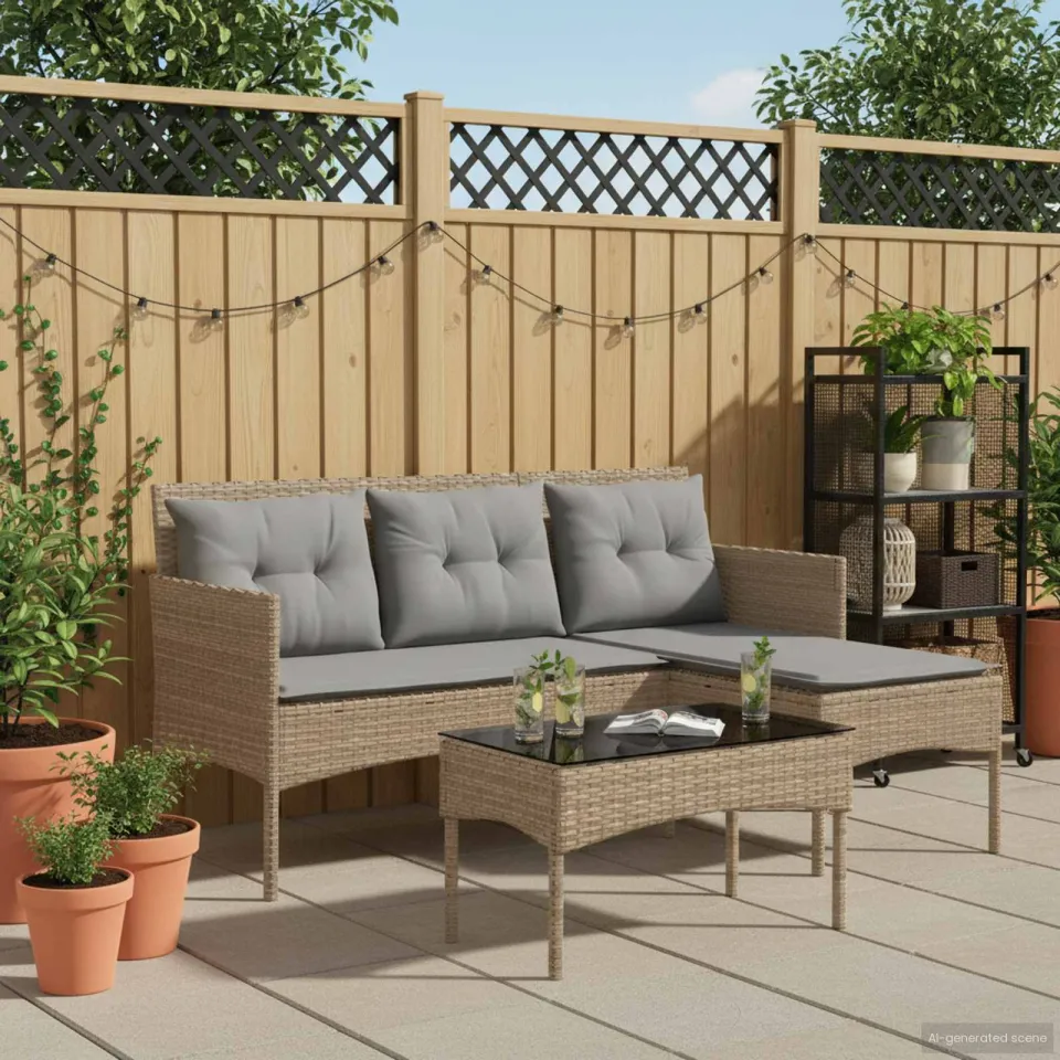 vidaXL Tuinbankenset 2 st poly rattan beige, foto 3