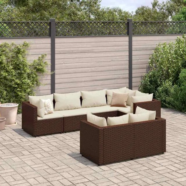 vidaXL 7-delige Loungeset met kussens poly rattan bruin, foto 2