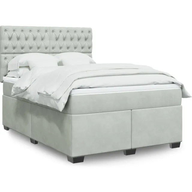 vidaXL Boxspring met matras fluweel lichtgrijs 140x190 cm grijs