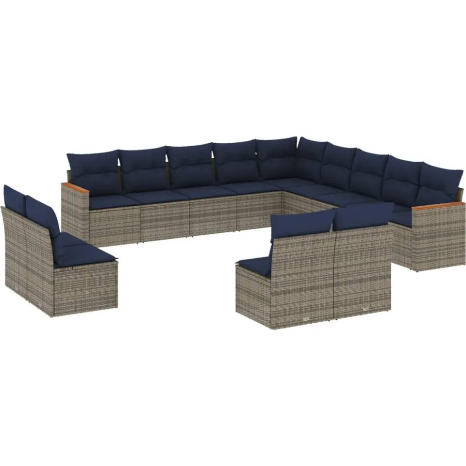 vidaXL 13-delige tuinbankset met kussens, grijs polyrotan, foto 3