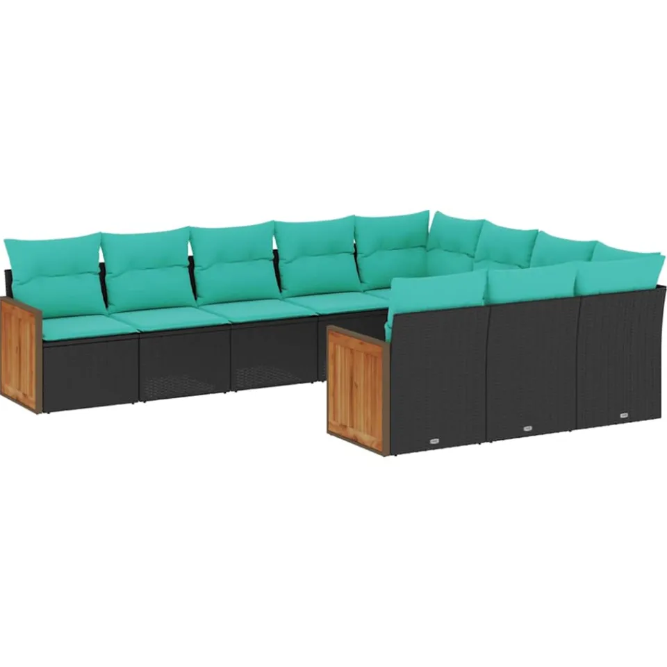 vidaXL 10-delige tuinbankset met kussens van zwart polyrotan, foto 3