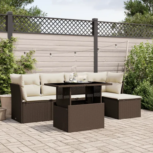 vidaXL 6-delige Loungeset met kussens poly rattan bruin, foto 2