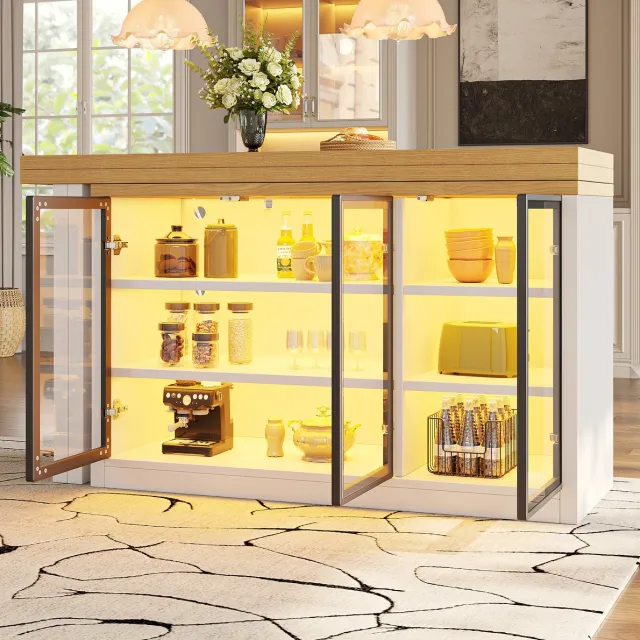 MODENUIT Eettafel 120-197 x 40 x 72 Cm - Draaibaar Met Bijzetkast - Voor Keuken - MDF Met Glas - Wit