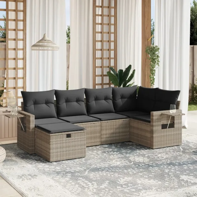 vidaXL 6-delige Loungeset met kussens poly rattan lichtgrijs grijs, foto 2