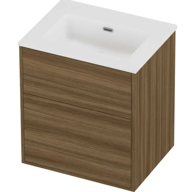 Proline Tribute Badmeubelset Porselein Elegant 2 Laden 60x46x67 cm Mat White Caramel Walnut Houtlook