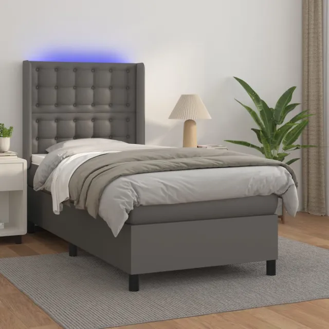 vidaXL Boxspring met matras en LED kunstleer grijs 80x200 cm
