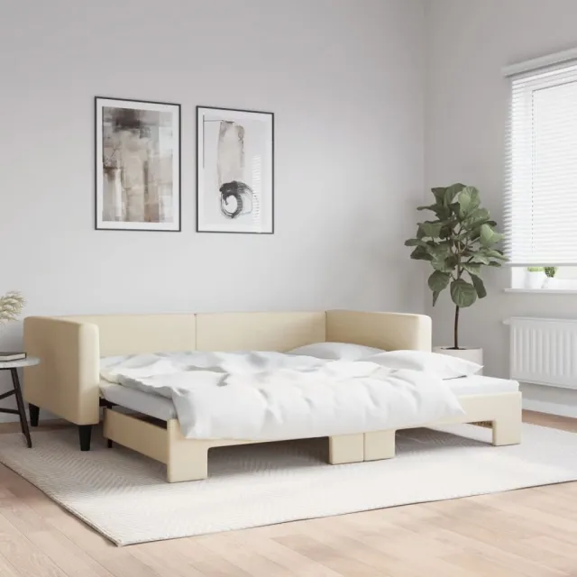 vidaXL Slaapbank met onderschuifbed 100x200 cm stof crèmekleurig