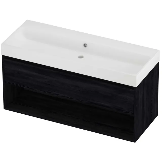 Proline Podium Badmeubelset Polystone Loft Schap 120x46x62 cm Mat White Black Oak Eiken