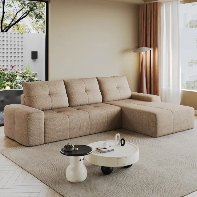 REDOM Hoekbank 262 x 172 cm - Stof met schuimvulling - Khaki