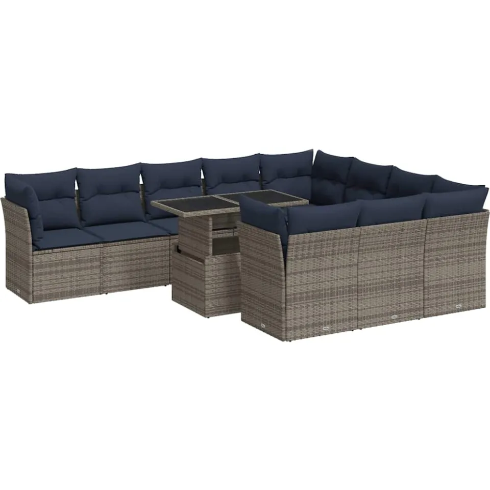 vidaXL 11-delige Loungeset met kussens poly rattan acacia grijs, foto 3