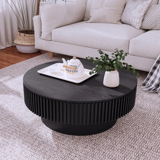 DESMIU Salontafel - Ronde Tafel Met Verborgen Opbergruimte - Voor Woonkamer Slaapkamer Of Kantoor - Houtfineer En MDF - 75 Cm - Zwart Black