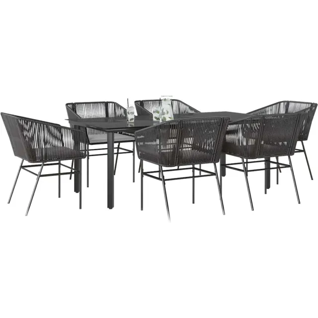 vidaXL 7-delige Tuinset met kussens poly rattan glas zwart