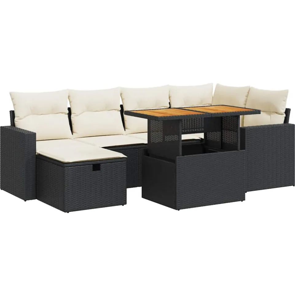 vidaXL 8-delige Loungeset met kussens poly rattan acacia zwart