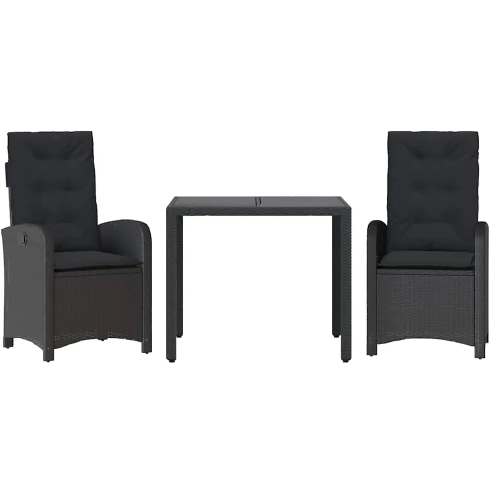 vidaXL 3-delige Tuinset met kussens poly rattan zwart, foto 3