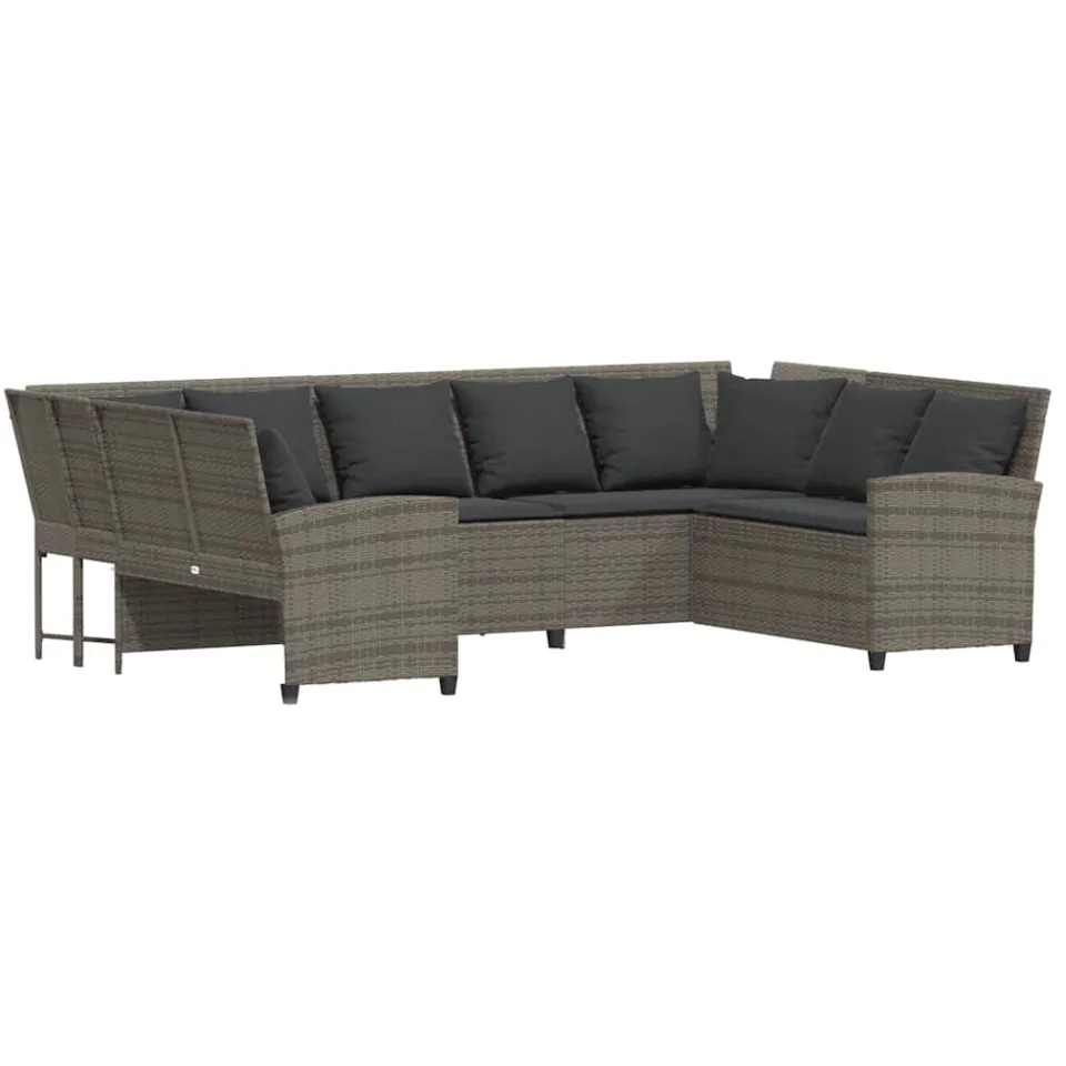vidaXL Tuinbank met kussens poly rattan grijs, foto 3