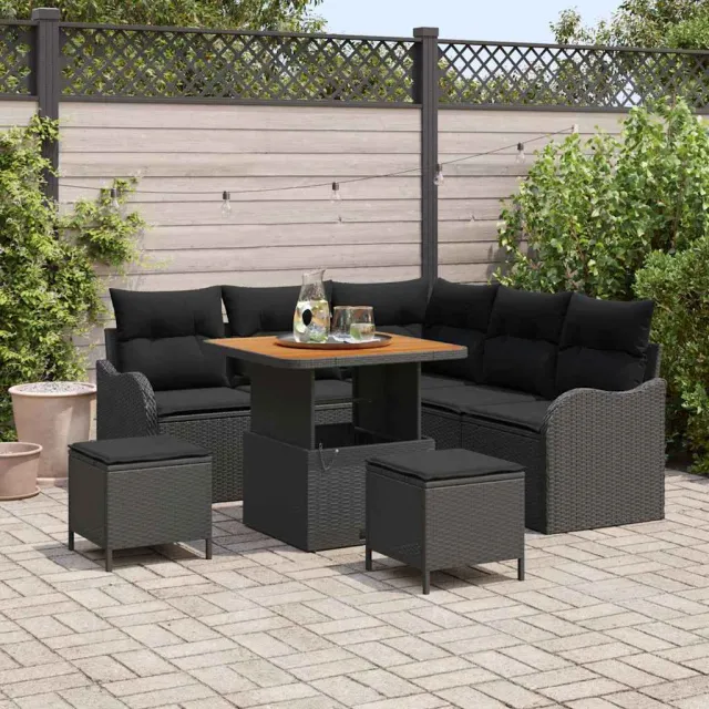vidaXL Tuinbankenset 8 st Zwart poly rattan, foto 2