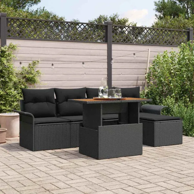 vidaXL Tuin Sofa Set 6 st Zwart Poly riet, foto 2
