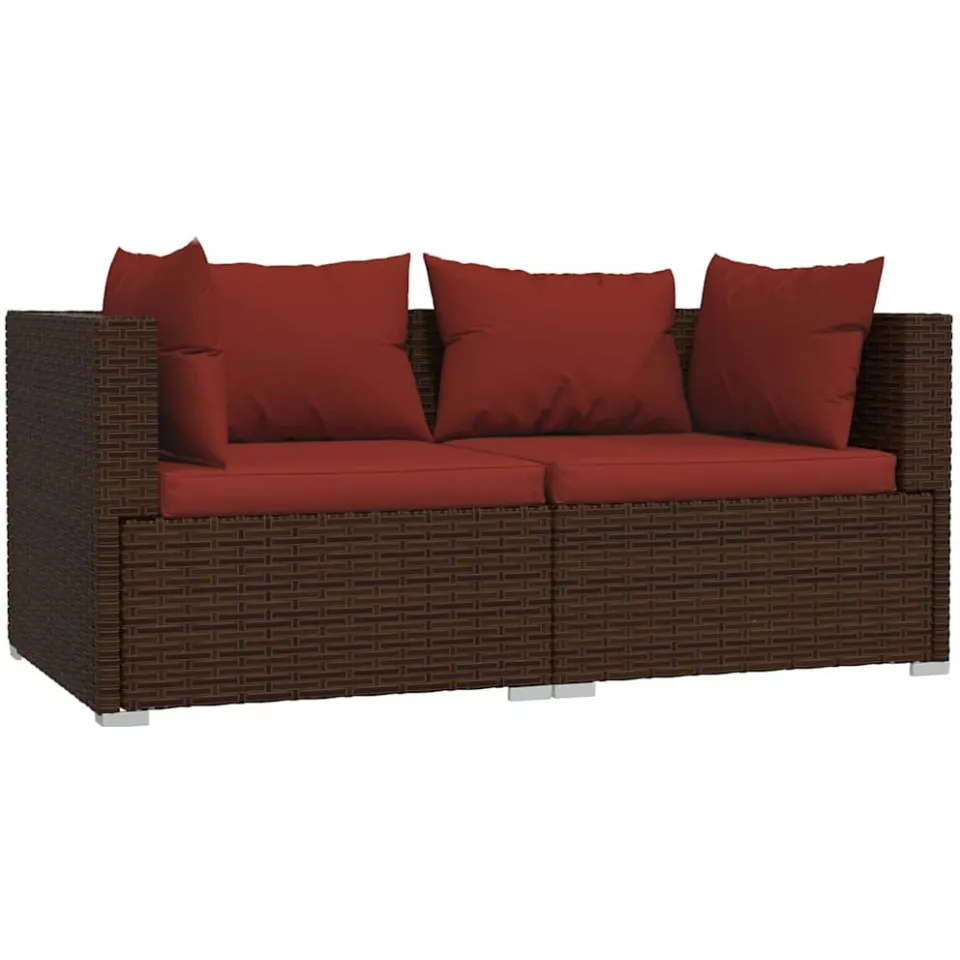 vidaXL 3-delige Loungeset met kussens poly rattan bruin