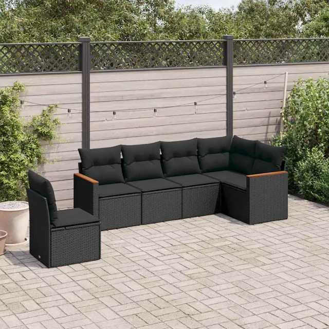 vidaXL 6-delige Loungeset met kussens poly rattan zwart, foto 2