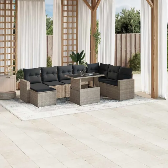 vidaXL 9-delige Loungeset met kussens poly rattan lichtgrijs grijs, foto 2