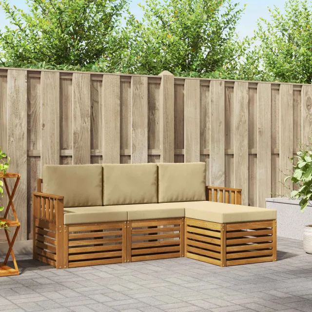 vidaXL Buiten bankenset 4 st 4-zits Natuurlijk en Beige