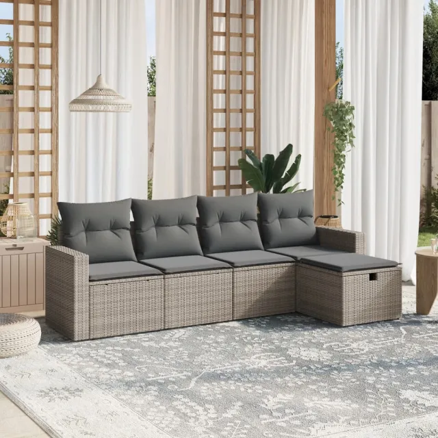 vidaXL 5-delige Loungeset met kussens poly rattan grijs, foto 2
