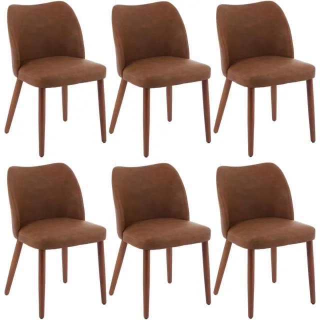 HOERFURIY Eetkamerstoelen Set van 6 - Bruine Stoelen met Wing Backrest Houten Poten