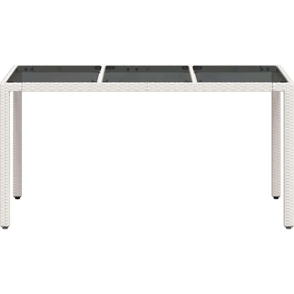 vidaXL Tuintafel met glazen blad 150x90x75 cm poly rattan wit