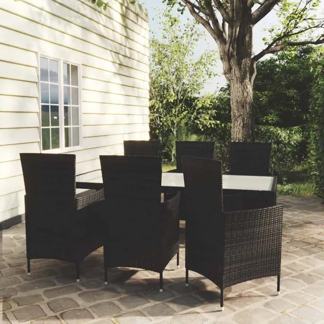 vidaXL 7-delige Tuinset met kussens poly rattan zwart, foto 2