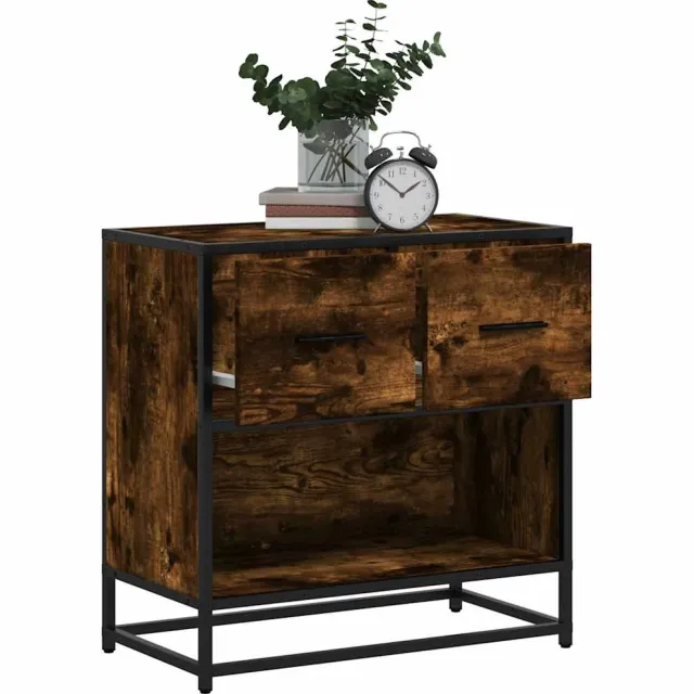 vidaXL Nachtkastje 60x31x60 cm bewerkt hout en metaal gerookt eiken Bruin