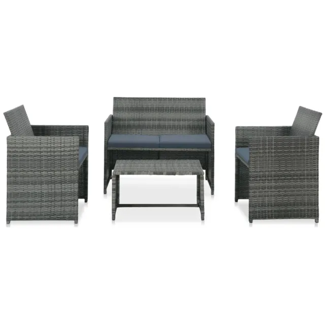 vidaXL 4-delige Loungeset met kussens poly rattan grijs