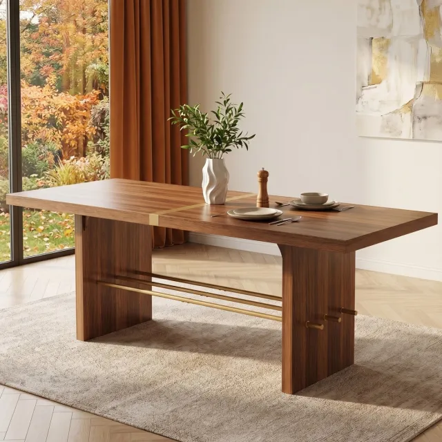 COVREO Eettafel 180x75 cm walnootkleur, MDF tafel voor 6-8 personen Walnut
