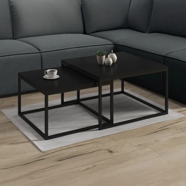 MEUBELLA Salontafel Styler - Mat Zwart - 70 cm - set van 2