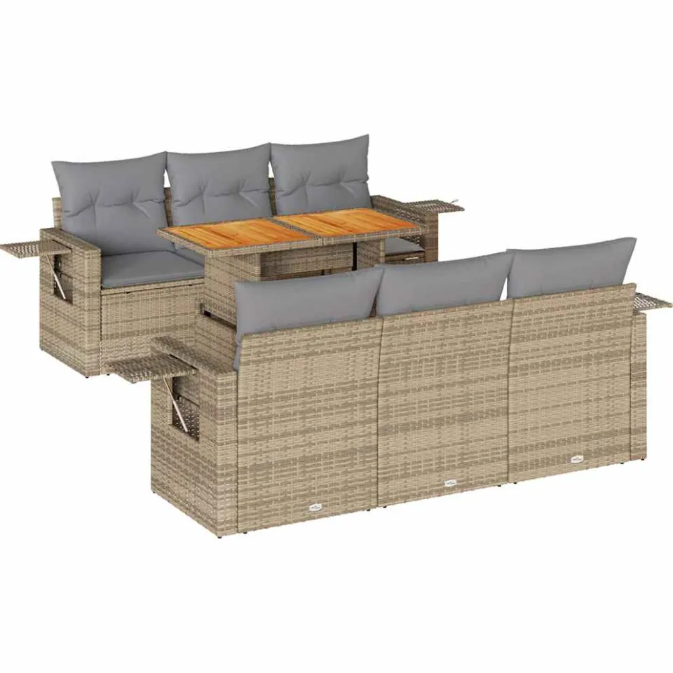 vidaXL 7-delige Loungeset met kussens poly rattan beige, foto 3