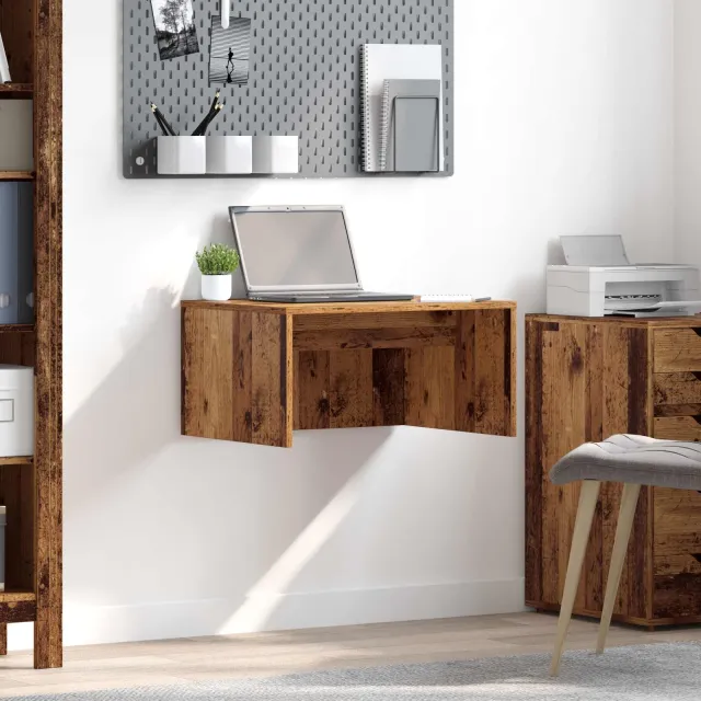 vidaXL Wandbureau Oud Hout Bewerkt hout 60 x 45 x 30 cm bruin, foto 2