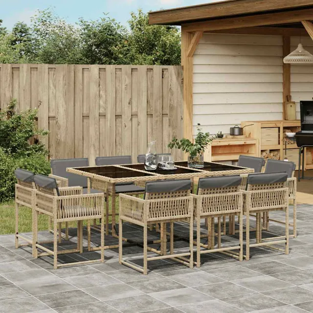 vidaXL 11-delige Tuinset met kussens poly rattan gemengd beige, foto 2